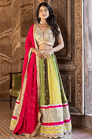 multi-colored embroidered lehenga set