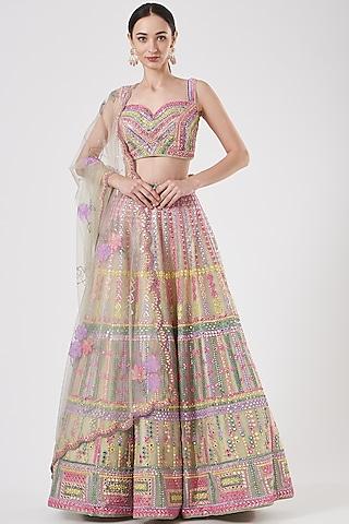 multi-colored embroidered lehenga set