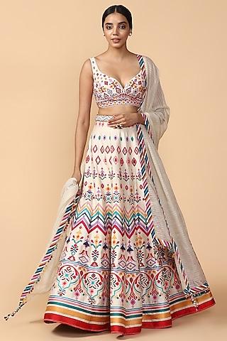 multi colored embroidered lehenga set