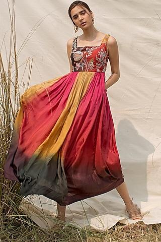 multi colored embroidered ombre dress