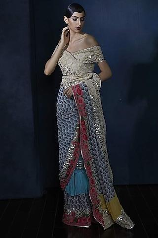 multi colored embroidered saree set