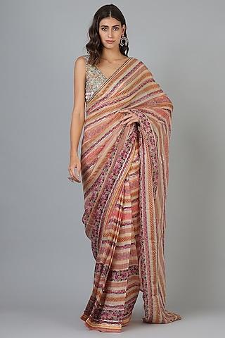 multi-colored embroidered saree set