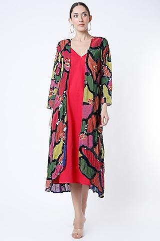 multi-colored embroidered shrug with mask
