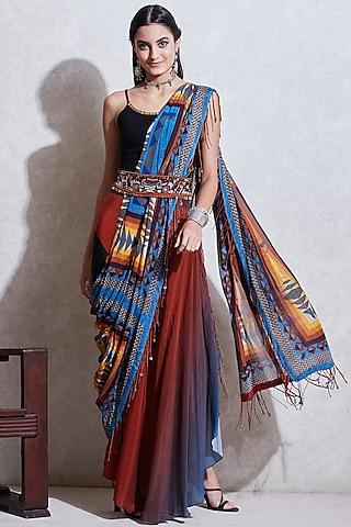 multi colored embroidered skirt with drape & inner