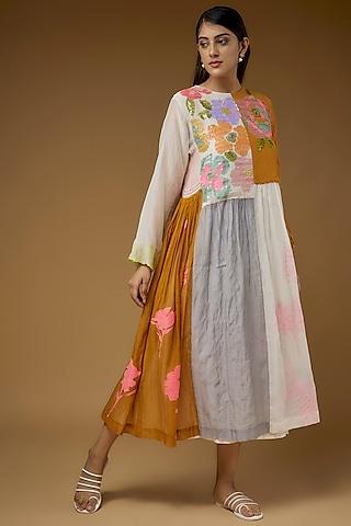 multi-colored fine chanderi embroidered dress