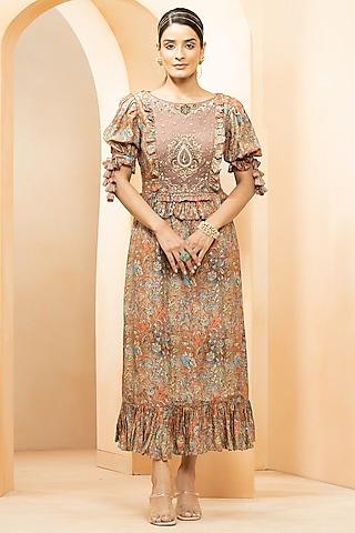 multi-colored fine silk kalamkari printed dress