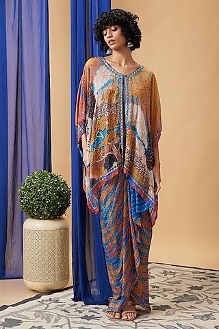 multi-colored flat chiffon embroidered cape set