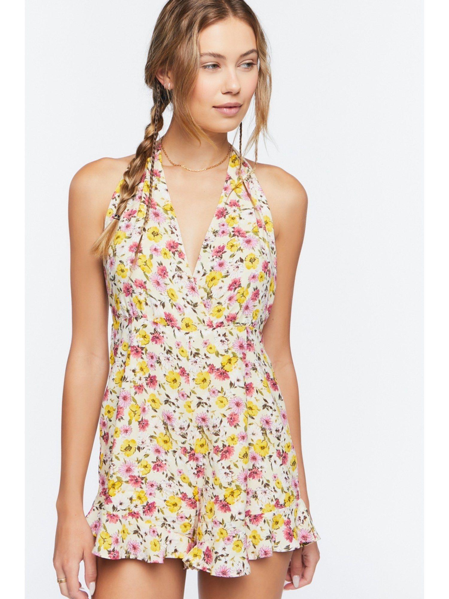 multi colored floral halter neck playsuit