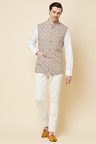 multi-colored floral printed bundi jacket