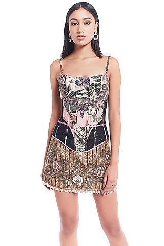 multi-colored floral printed corset