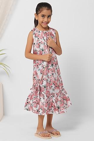 multi-colored floral printed midi dress for girls