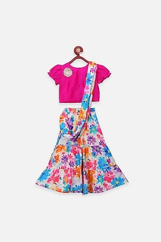 multi-colored floral sharara saree set for girls