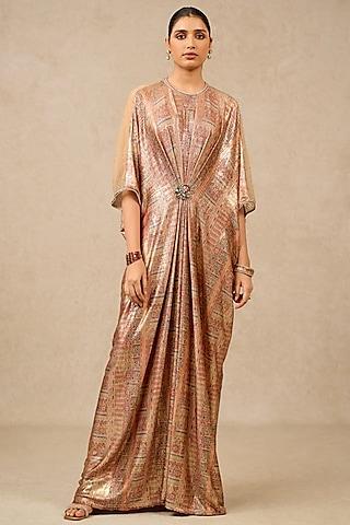 multi-colored foil jersey printed & embroidered kaftan dress