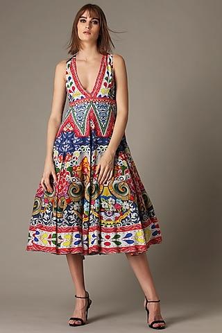 multi-colored folk printed dress