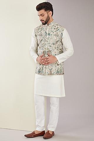 multi-colored georgette kashmiri floral embroidered nehru jacket