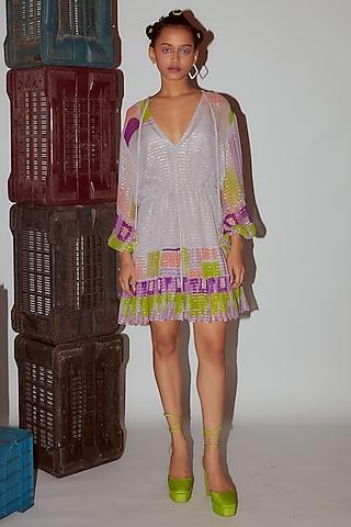 multi-colored georgette lurex printed tiered dress