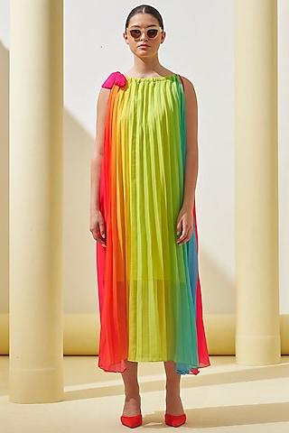 multi-colored georgette pleated dress