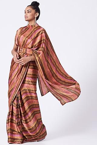 multi-colored georgette satin pleated pre-stitched saree set