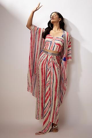 multi-colored georgette striped cape set