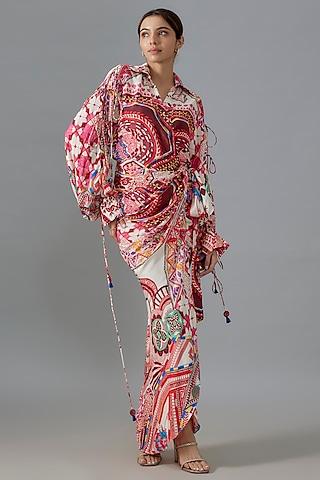 multi-colored habutai paisley printed asmmetric dress