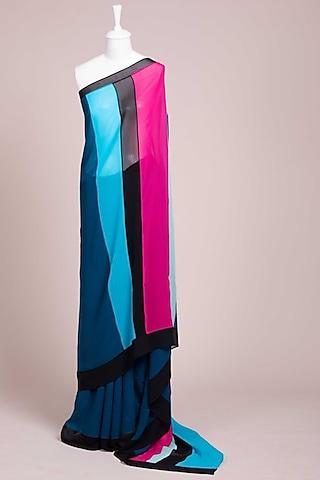 multi colored half & half striped saree
