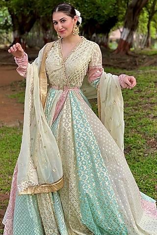 multi-colored hand embroidered anarkali set