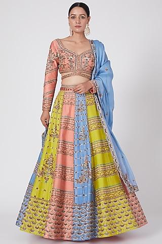 multi colored hand embroidered lehenga set