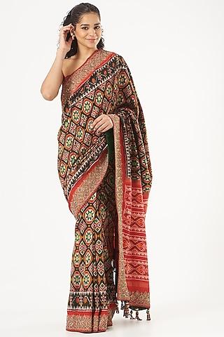 multi-colored hand embroidered saree set