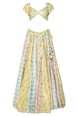 multi colored handcrafted embroidered lehenga set