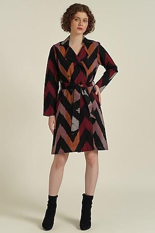 multi-colored handwoven ikat cotton double breasted coat cum dress