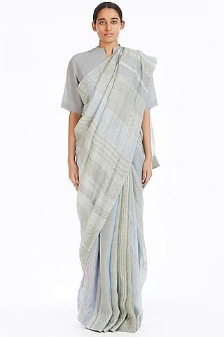 multi colored handwoven saree with jamdani stripes