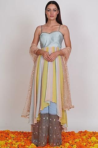 multi colored high-low hem anarkali set