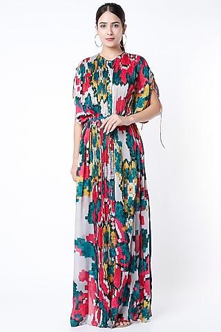 multi colored ikat printed kaftan dress