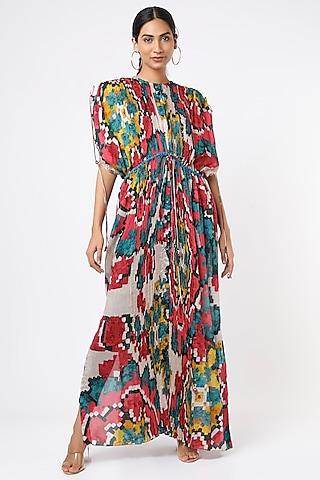 multi-colored ikat printed maxi dress