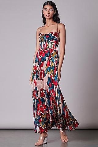 multi-colored ikat printed maxi dress