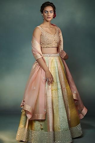 multi colored katan silk lehenga set