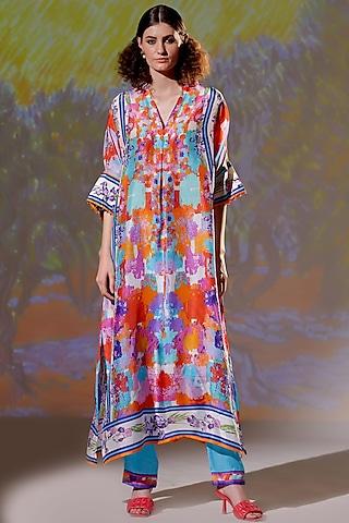 multi-colored kimono tunic set with print