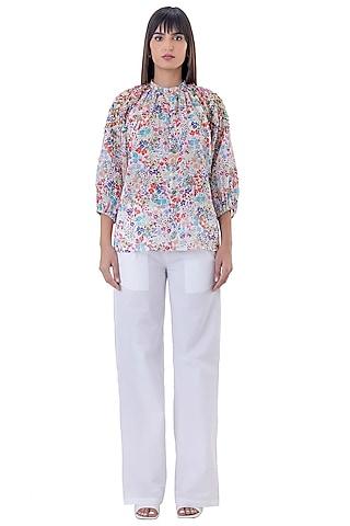 multi-colored linen printed & embellished top