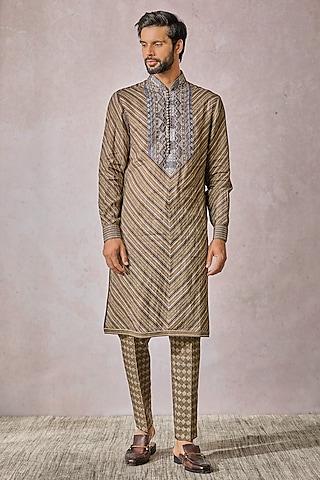 multi-colored linen printed & embroidered kurta set