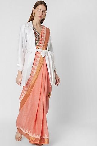 multi colored linen striped saree