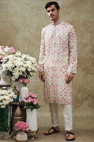 multi-colored lucknowi printed & embroidered kurta set