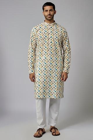 multi-colored lucknowi printed kurta set