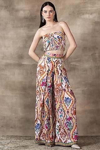 multi-colored luxurious satin viscose printed draped bustier