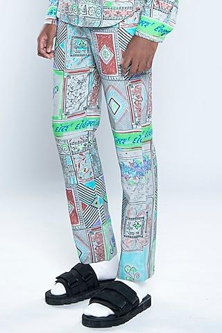 multi-colored lyocell tencel flex printed trousers