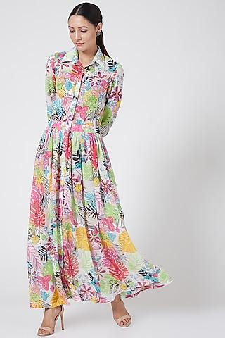 multi colored maxi shirt dress