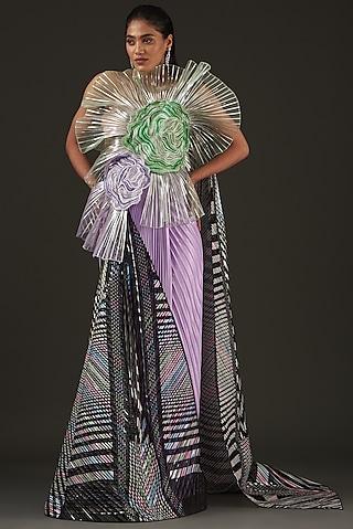 multi-colored mesh & metallic polymer gown