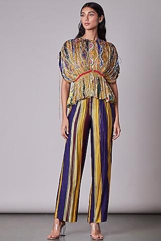 multi-colored micro pleated kaftan blouse