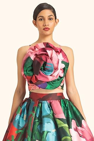 multi-colored mikado printed corset top