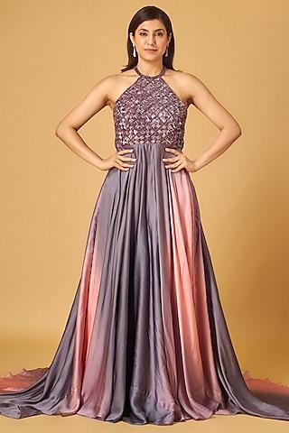 multi-colored modal satin shaded crystal embroidered gown