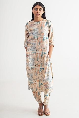 multi-colored modal silk imperial digital printed kurta set